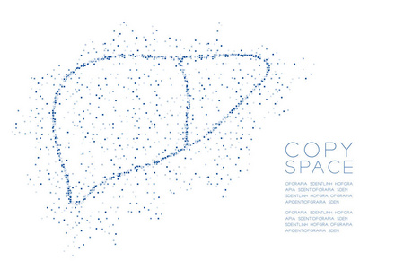 肝脏形状抽象几何方块像素图案医学器官概念设计蓝色插图与白色背景分离，复制空间矢量EPS10