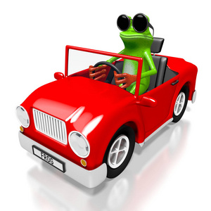 三维卡通车和青蛙概念
