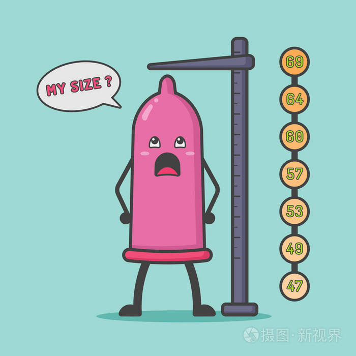 插图可爱和卡瓦伊避孕套吉祥物大小. 避孕用具和性传播感染