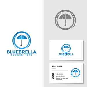 雨伞标志模板，名片设计矢量