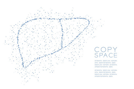 肝脏形状抽象几何多边形方形盒子，三角形图案医学科学器官概念设计蓝色插图，白色背景，复制空间矢量EPS10