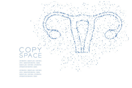卵巢和子宫形状抽象几何圆点像素图案医学科学器官概念设计蓝色插图与复制空间矢量EPS10分离