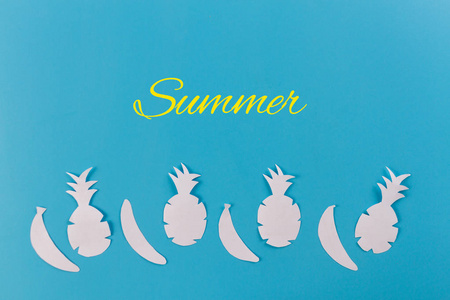 夏季概念形象。 蓝底菠萝