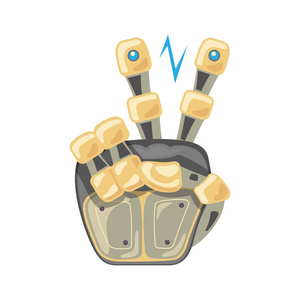 机器人之手。机械技术机械工程标志。两个数字指针。第二。和平。手指之间的能量