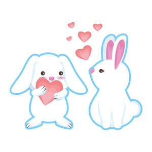 可爱的兔子夫妇与心的爱