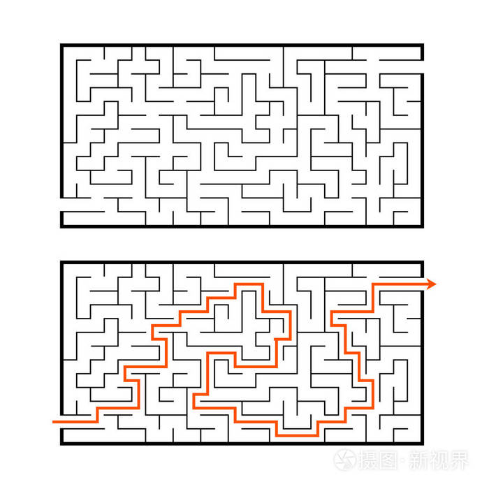 插画 抽象的长方形迷宫. 孩子们的游戏. 儿童拼图. 迷宫难题.