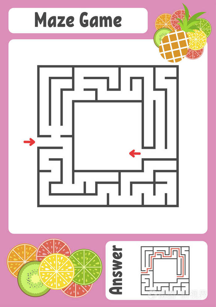 抽象的方形迷宫. 孩子们的工作表. 活动页面. 儿童游戏拼图.