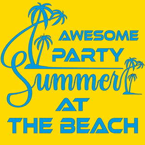 夏日海滩派对模板横幅或传单衬衫排版设计与棕榈树插图