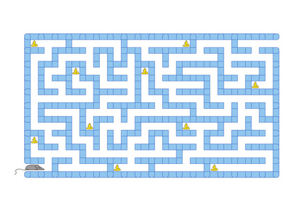 彩色长方形迷宫. 帮助老鼠收集所有的奶酪. 孩子们的游戏. 儿童拼图.