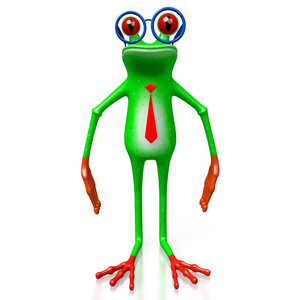 三维卡通青蛙与眼镜伟大的主题，如眼睛问题，视力帐户等。