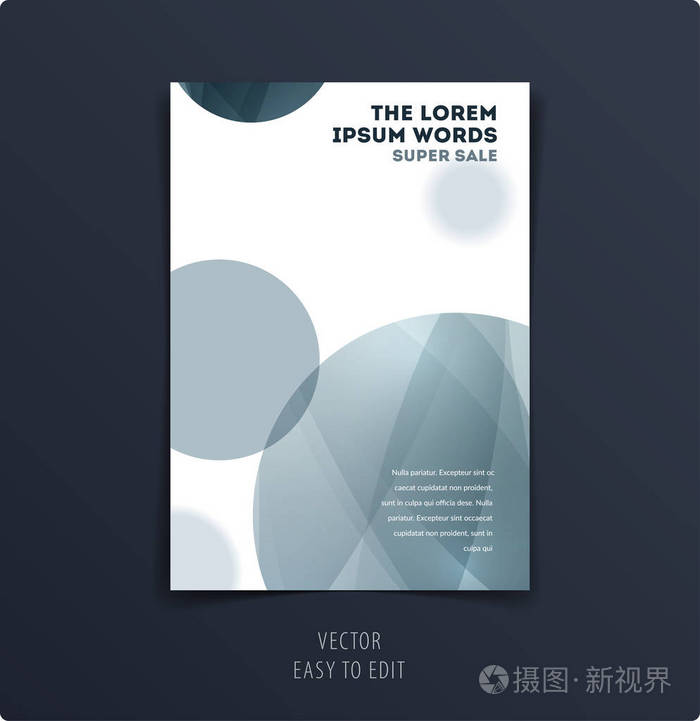 抽象设计手册封面, 创意传单在 a4 与灰色圆形形状的品牌, 营销套件