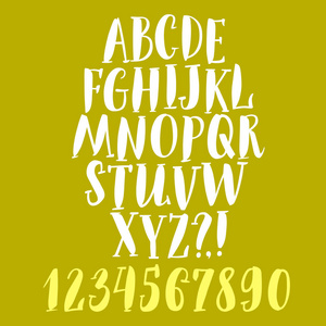 手绘毛笔书法矢量ABC字母和数字。 艺术毛笔字体。 漂亮的字体为您的设计。