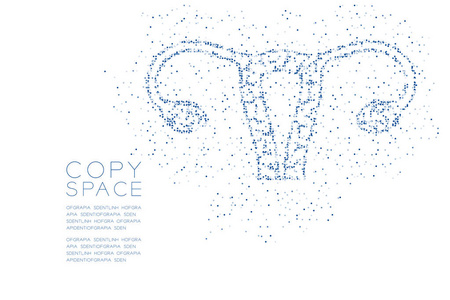 卵巢和子宫形状抽象几何圆点像素图案医学科学器官概念设计蓝色插图与复制空间矢量EPS10分离