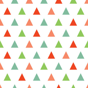 矢量无缝五颜六色的三角形图案。几何抽象纹理。绿色粉色蓝色和红色三角形