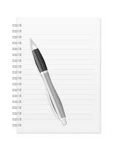 白色背景上的钢笔和笔记本。 矢量图。