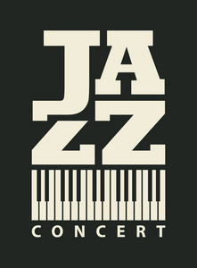 黑色背景上带有复古风格钢琴键的爵士音乐会矢量横幅或海报