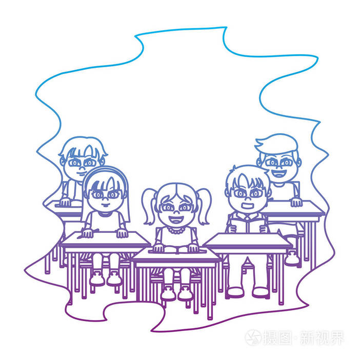 退化线学生坐在教室的课桌上矢量插图插画-正版商用图片189ld4-摄图新