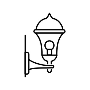  white vector illustration of wall sconce lantern lamp. Line ico