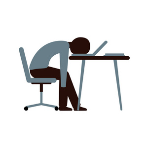 把头放在笔记本电脑的键盘上卡通商务职业倦怠职业倦怠压力工作街止