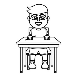 学生课桌漫画线上快乐男孩坐学校课桌插图照片