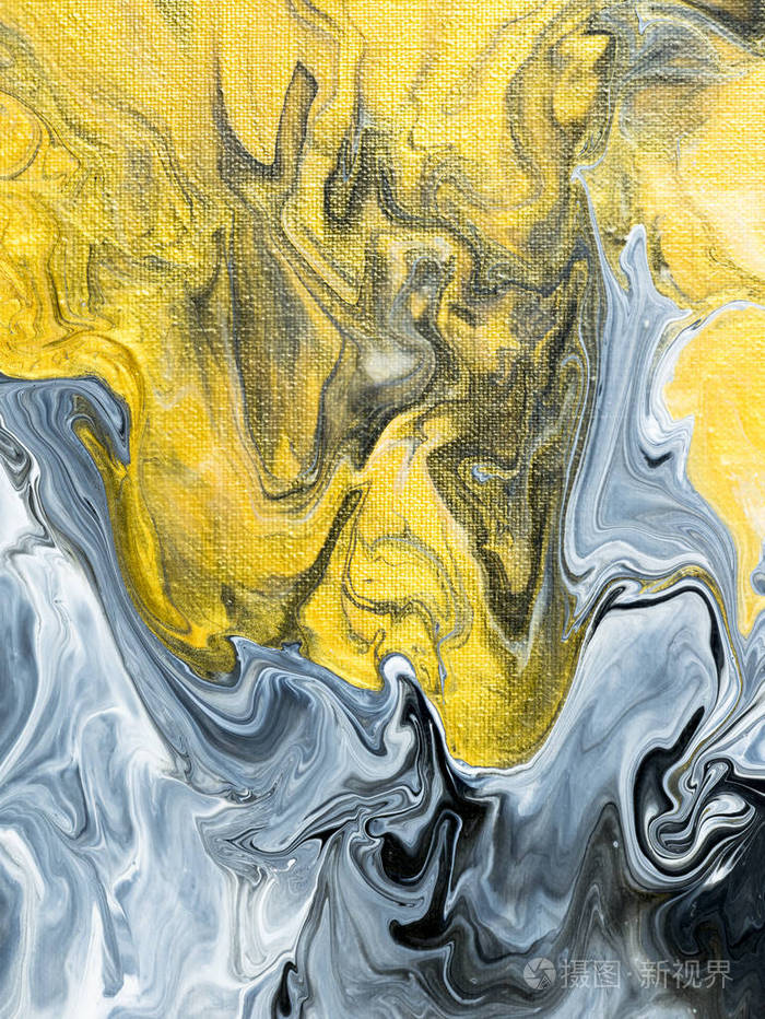 金色大理石抽象手画背景接近丙烯酸画在画布上当代抽象艺术