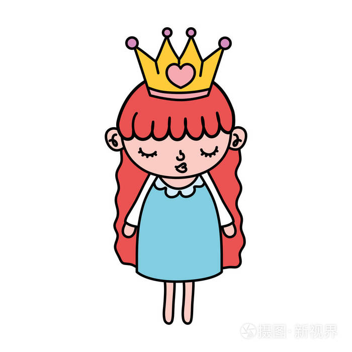 彩色美女女孩,金属皇冠矢量插图