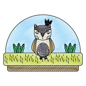 猫头鹰可爱的动物，头上有羽毛矢量插图