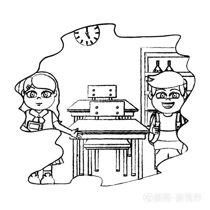 快乐的学生坐在教室里的书桌上矢量插图插画-正版商用图片189q46-摄图