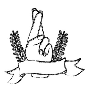 祝你好运,用树叶和丝带做手势照片