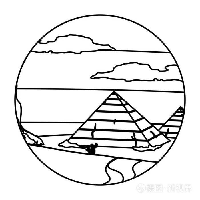 直线沙漠埃及金字塔仙人掌景观矢量插图插画-正版商用图片189ruf-摄图