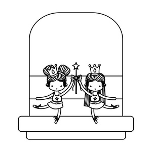 线美女芭蕾舞女用皇冠和魔杖矢量插图