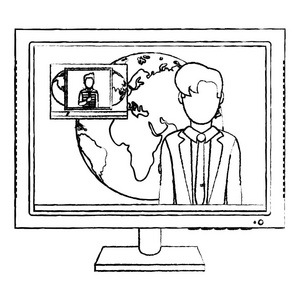 电视与记者新闻发布会矢量插图图片