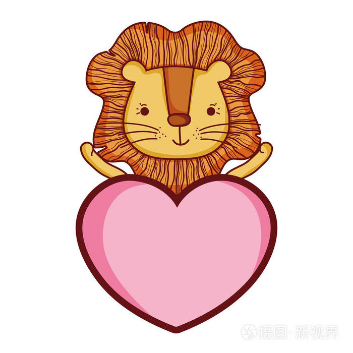 可爱的狮子野生动物心脏矢量插图