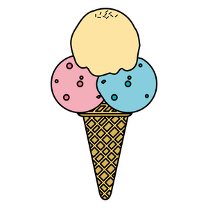 有三个球的冰淇淋和锥形矢量图