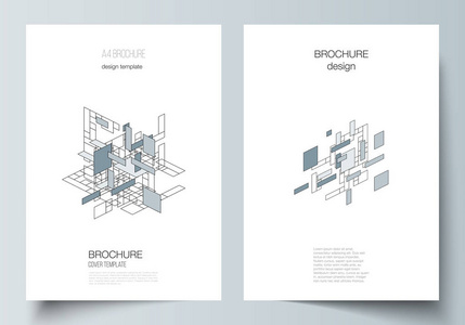 A4 格式的矢量布局现代封面设计模板的小册子, 传单, 小册子, 年度报告。抽象多边形背景, 五颜六色的马赛克图案, 复古包豪斯
