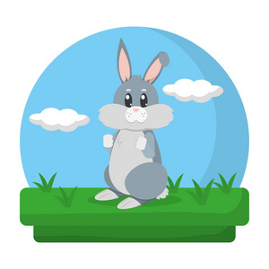 可爱的兔子野生动物在景观矢量插图。