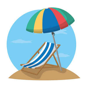 开放式雨伞保护和沙滩椅矢量插图