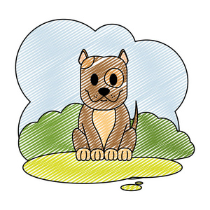 涂鸦可爱的狗宠物动物在景观矢量插图。