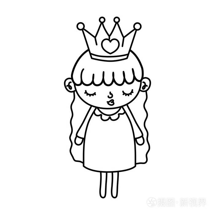 线条美女孩子金属皇冠矢量插图
