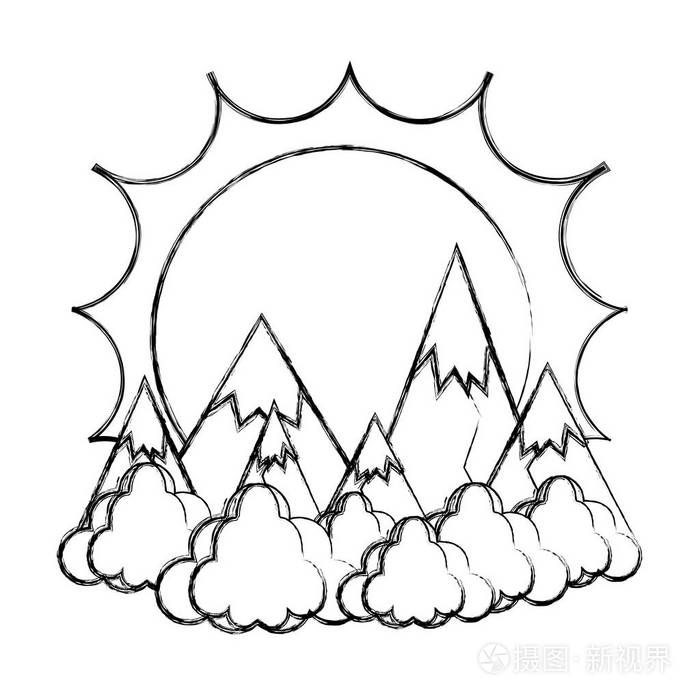 冰雪覆盖的太阳,云山景观矢量插图插画-正版商用图片189w97-摄图新