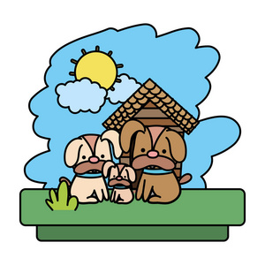 彩色家庭狗可爱野生动物插图