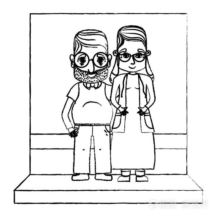 男女老两口一起矢量插图插画-正版商用图片189wno-摄图新视界