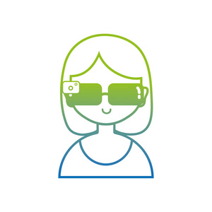 带3D眼镜的剪影女孩虚拟视频游戏矢量插图