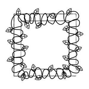 带有植物枝条和天然叶子矢量插图的方格。
