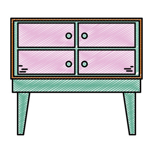 涂鸦室内木梳妆台家庭设计矢量插图
