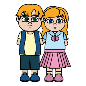 颜色可爱的女孩和男孩的孩子朋友矢量插图