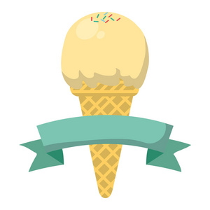 彩色冰淇淋，一个球和丝带矢量插图