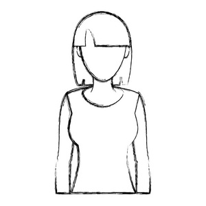 有发型和长发矢量插图的美女动画或漫画卡瓦伊眼睛手绘画笔素描.