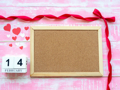 s Day Background. Red Heart, 14 February wooden calendar, Flower