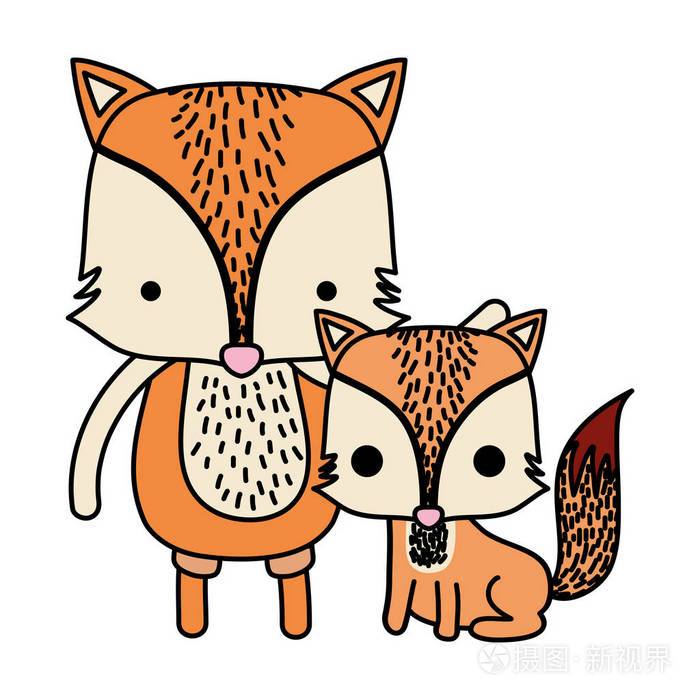 彩色狐狸爸爸和他的孩子可爱的动物矢量插图插画-正版商用图片18a1h9